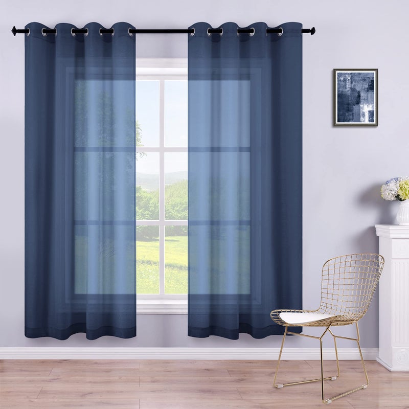 KOUFALL Kids Curtains for Bedroom 2 Panel Set, Semi Sheer Sprots Themed Gaming Curtains for Boys Room,63 Inch Length,Navy Blue - Image 1